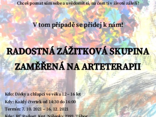 Radostná zážitková skupina  ARTETERAPIE